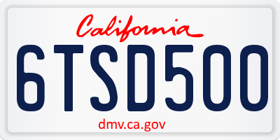 CA license plate 6TSD500