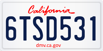 CA license plate 6TSD531