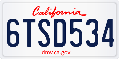 CA license plate 6TSD534