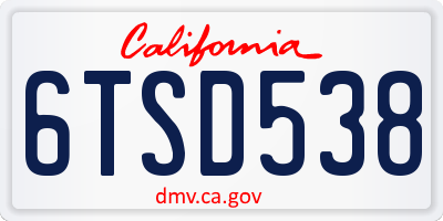CA license plate 6TSD538