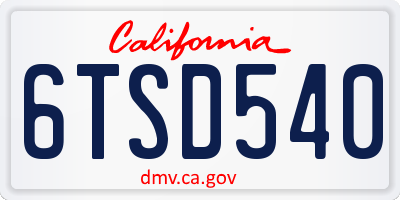 CA license plate 6TSD540