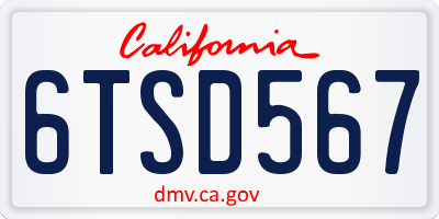 CA license plate 6TSD567