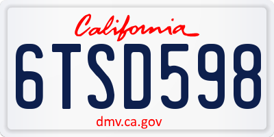 CA license plate 6TSD598