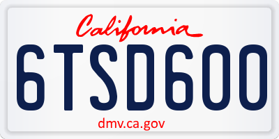 CA license plate 6TSD600