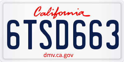 CA license plate 6TSD663