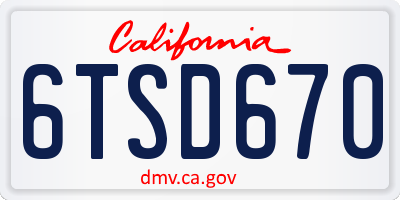 CA license plate 6TSD670