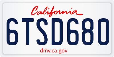 CA license plate 6TSD680