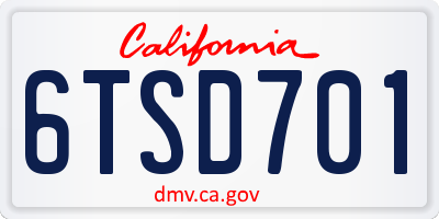 CA license plate 6TSD701