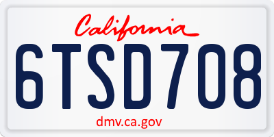 CA license plate 6TSD708
