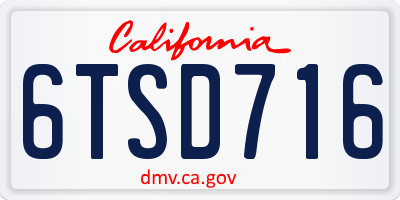 CA license plate 6TSD716