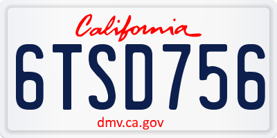 CA license plate 6TSD756