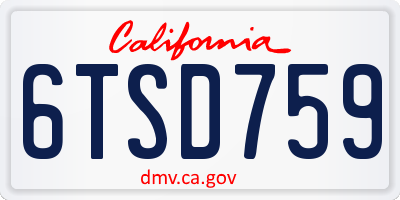 CA license plate 6TSD759