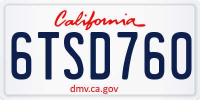 CA license plate 6TSD760
