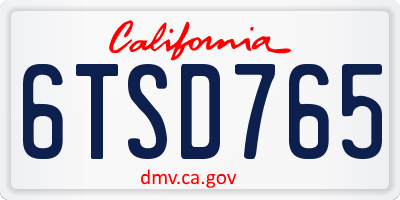 CA license plate 6TSD765