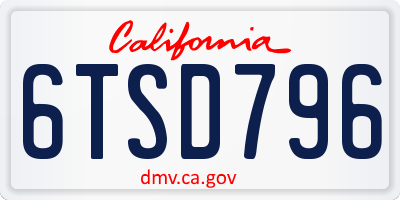 CA license plate 6TSD796