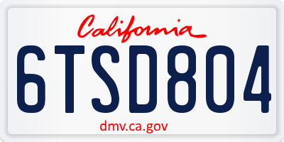 CA license plate 6TSD804