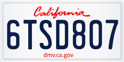 CA license plate 6TSD807