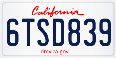 CA license plate 6TSD839
