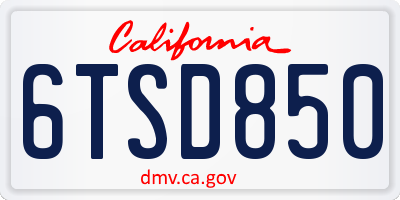 CA license plate 6TSD850