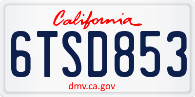 CA license plate 6TSD853