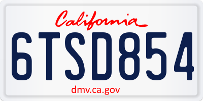 CA license plate 6TSD854