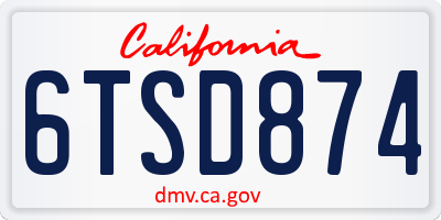 CA license plate 6TSD874