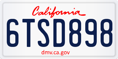 CA license plate 6TSD898