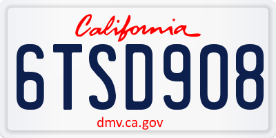 CA license plate 6TSD908