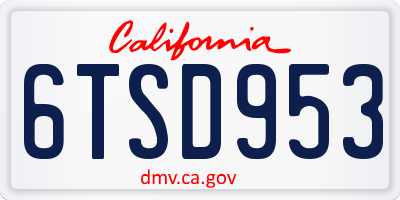 CA license plate 6TSD953