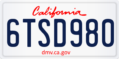 CA license plate 6TSD980