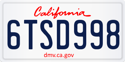 CA license plate 6TSD998