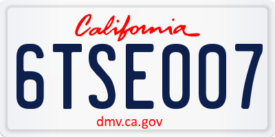CA license plate 6TSE007
