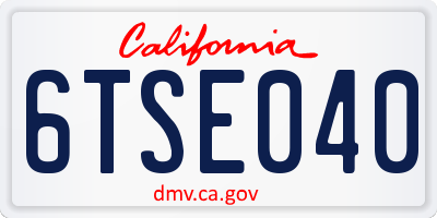 CA license plate 6TSE040