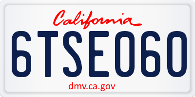 CA license plate 6TSE060