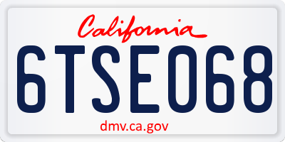CA license plate 6TSE068