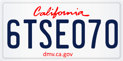 CA license plate 6TSE070