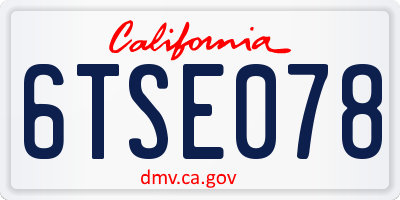 CA license plate 6TSE078