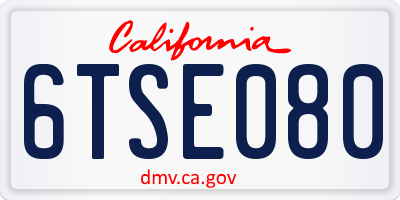 CA license plate 6TSE080