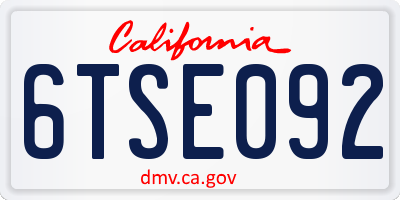 CA license plate 6TSE092