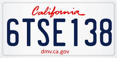 CA license plate 6TSE138