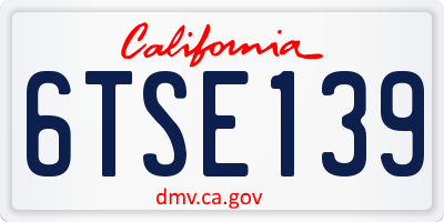 CA license plate 6TSE139