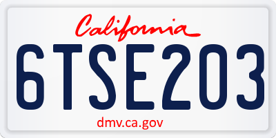CA license plate 6TSE203