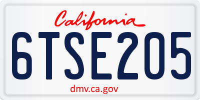 CA license plate 6TSE205