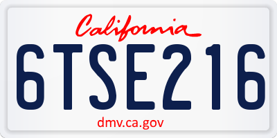 CA license plate 6TSE216
