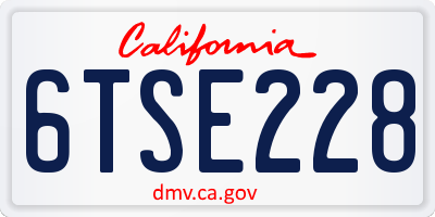 CA license plate 6TSE228