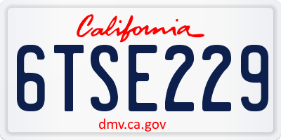 CA license plate 6TSE229