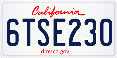 CA license plate 6TSE230
