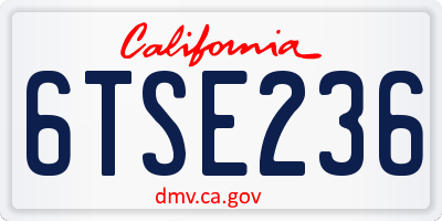 CA license plate 6TSE236