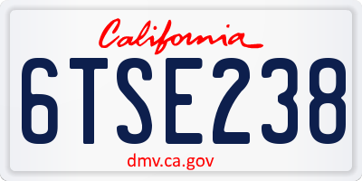 CA license plate 6TSE238