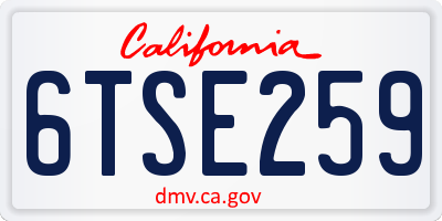 CA license plate 6TSE259